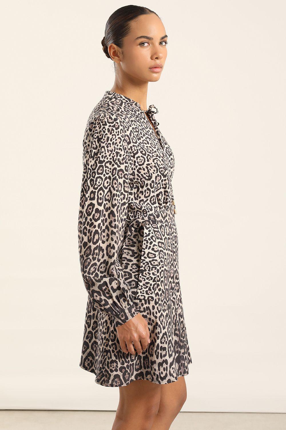 Vestido Corto Estampado Asimetrico, Negro Liola-4