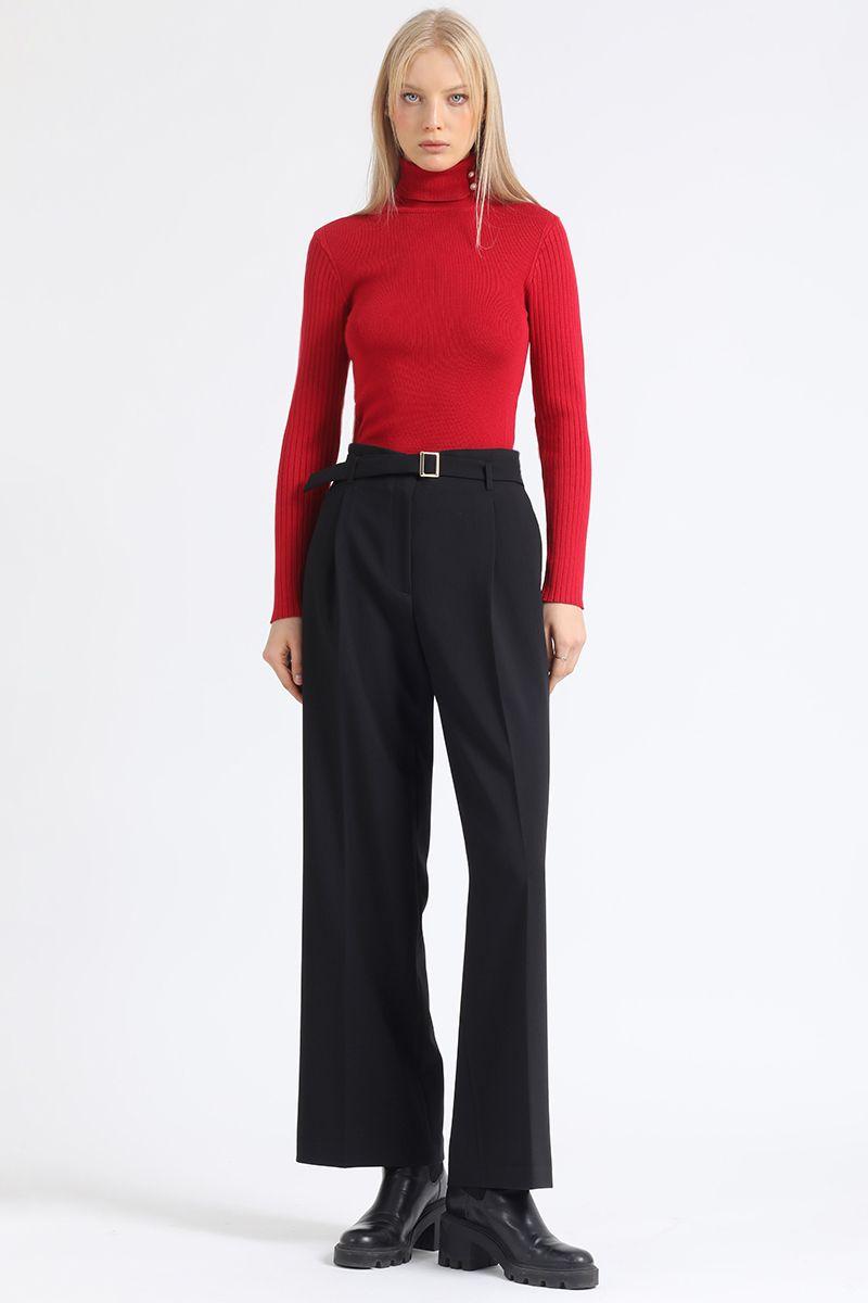 Pantalon Recto Con Pinzas Tiro Alto, Negro Liola-2