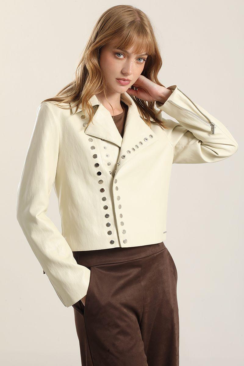 Chaqueta biker efecto cuero, beige Liola-0