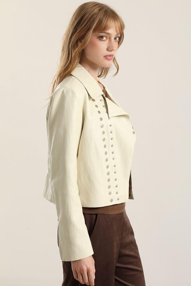 Chaqueta biker efecto cuero, beige Liola-3