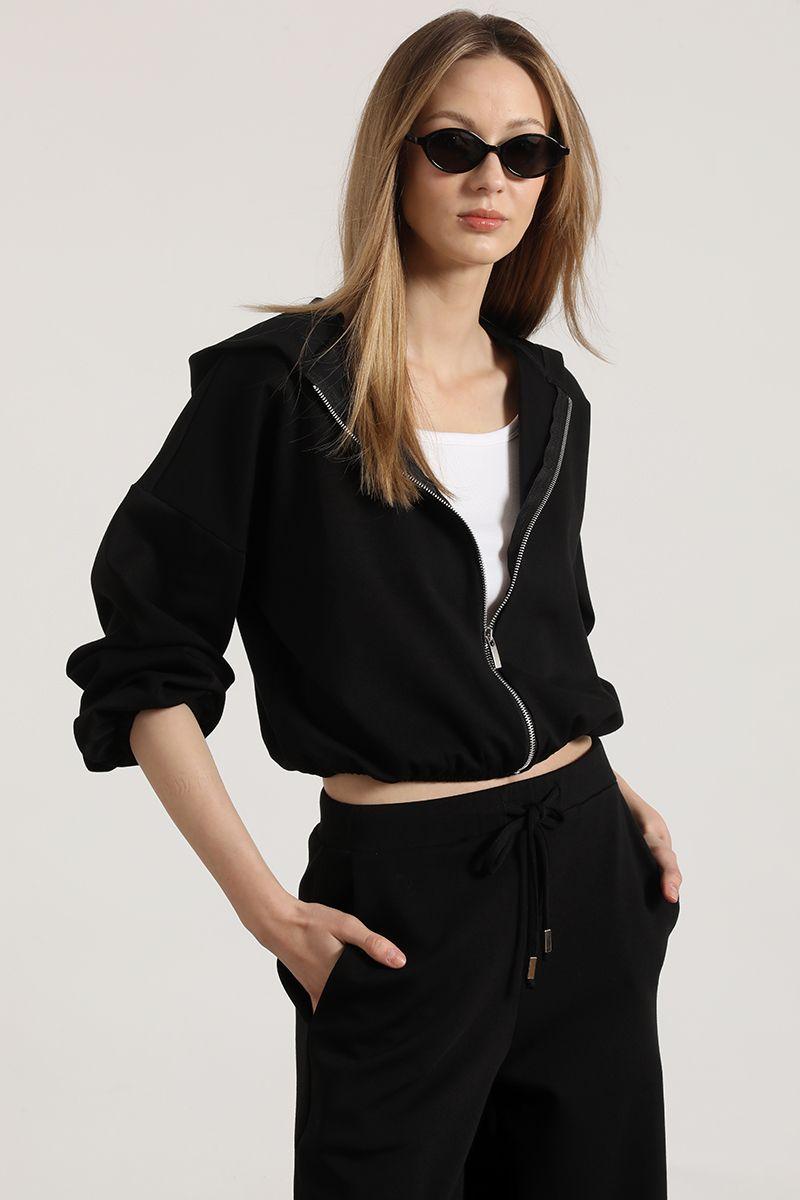 Chaqueta bomber con capucha mujer Liola negro-0