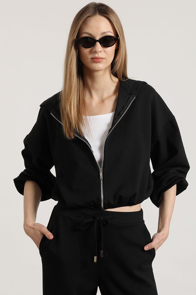 Chaqueta bomber con capucha mujer Liola negro-2