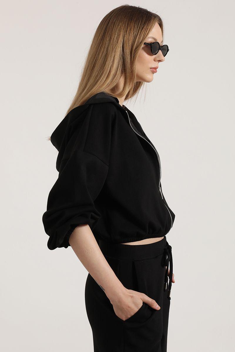 Chaqueta bomber con capucha mujer Liola negro-3