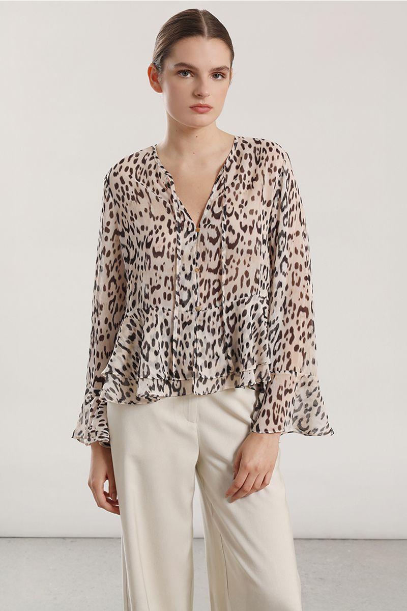 Blusa gasa estampado mujer Liola beige-2