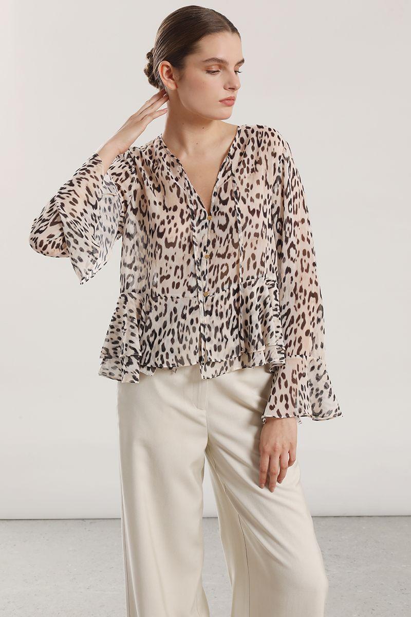 Blusa gasa estampado mujer Liola beige-4