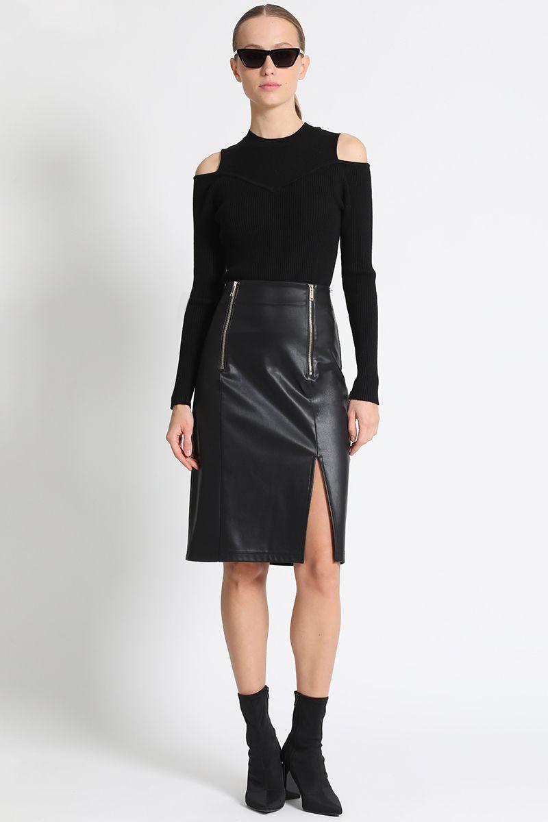 Falda Ajustada Efecto Piel Negro Liola-1