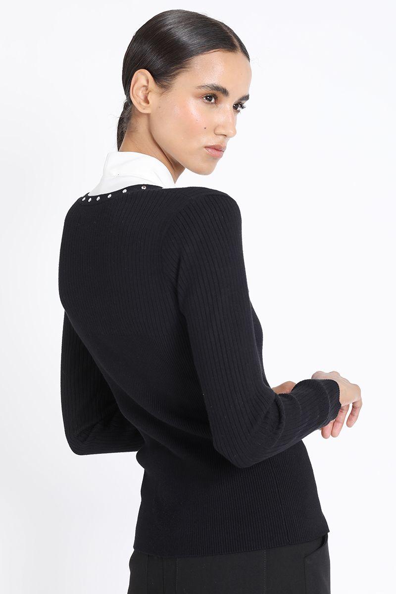 Cardigan Tejido Punto Remaches, Negro Liola-2
