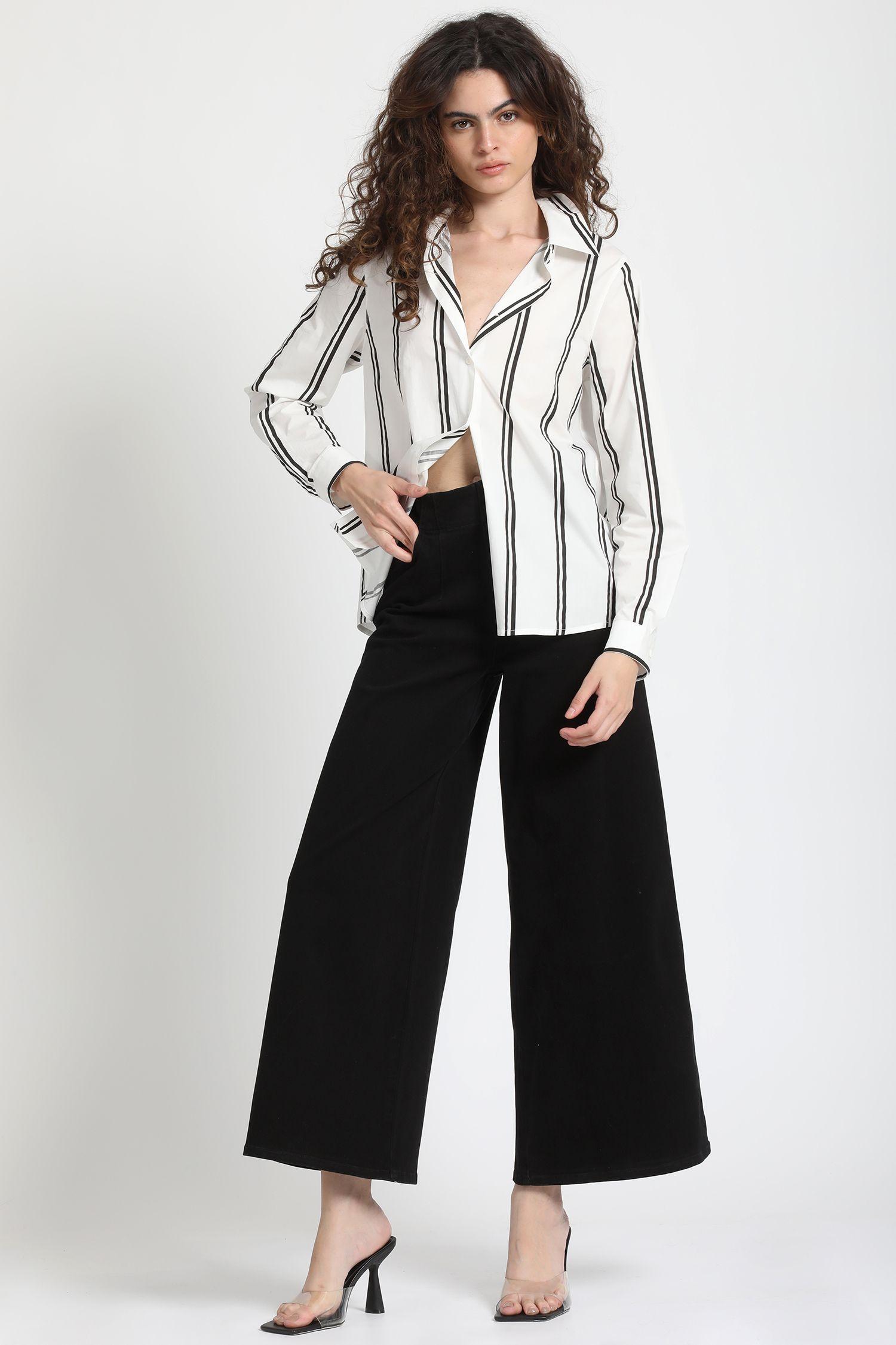 Camisa Poplin Listada, Negro Liola-3