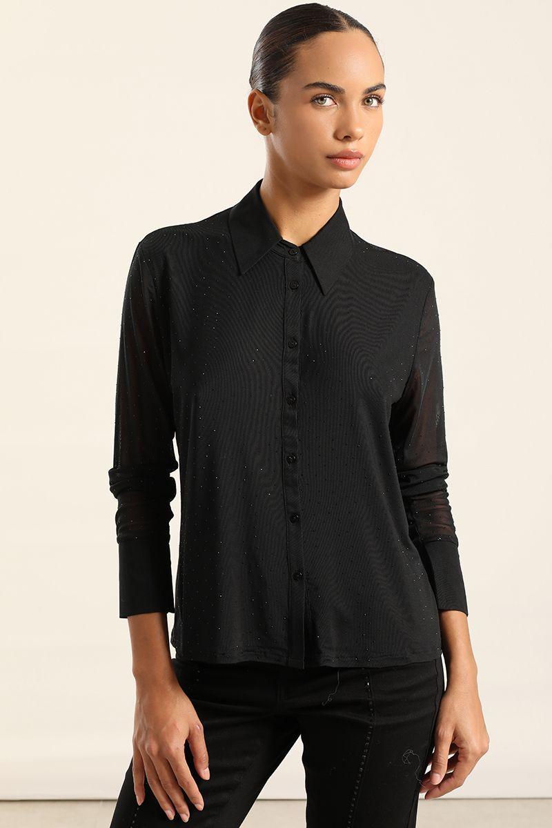 Blusa Malla Fantasia Strass, Negro Liola-0