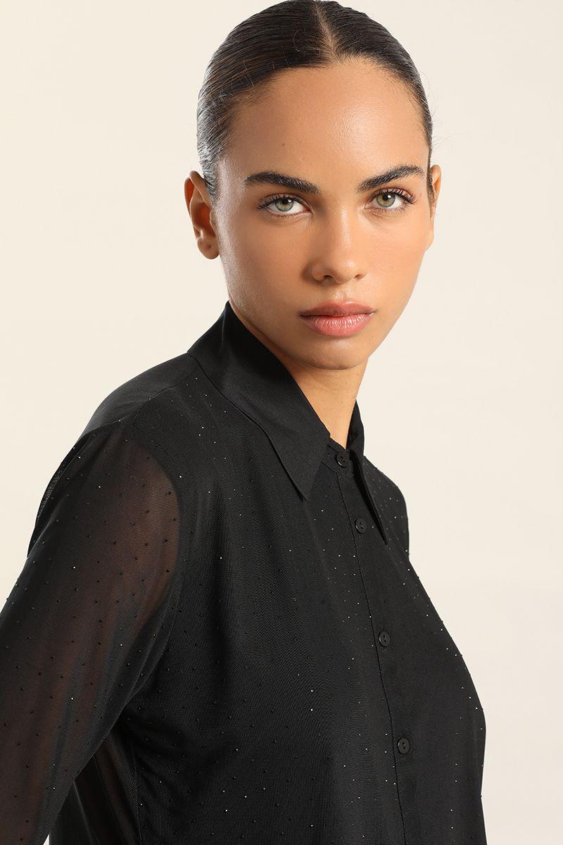 Blusa Malla Fantasia Strass, Negro Liola-2