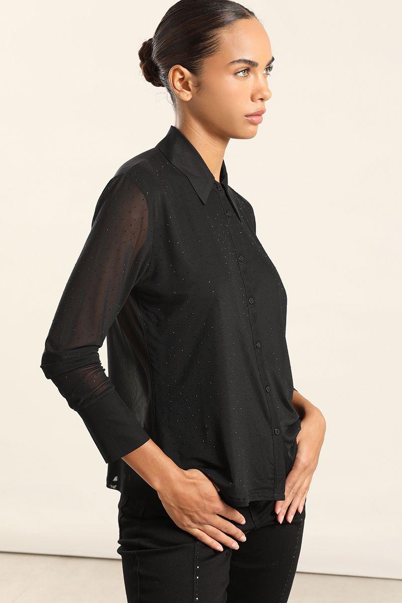Blusa Malla Fantasia Strass, Negro Liola-4