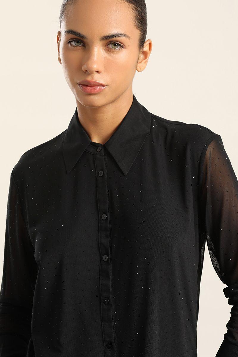 Blusa Malla Fantasia Strass, Negro Liola-5