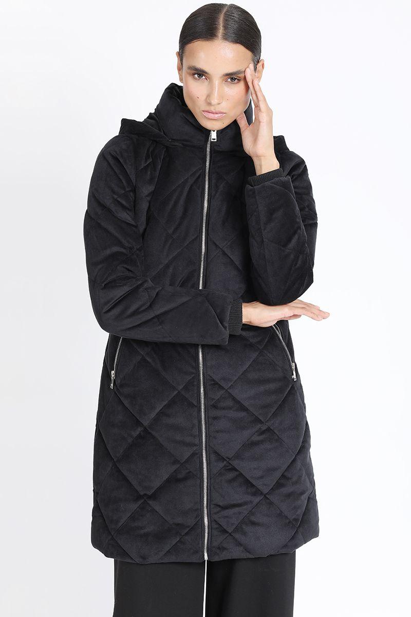 Chaqueton Acolchado Con Capucha, Terciopelo Negro Liola-0