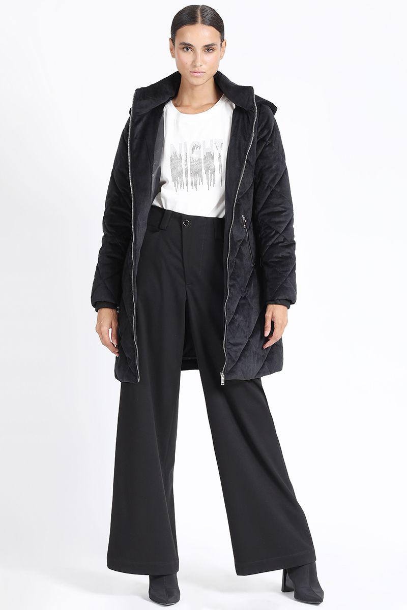 Chaqueton Acolchado Con Capucha, Terciopelo Negro Liola-1