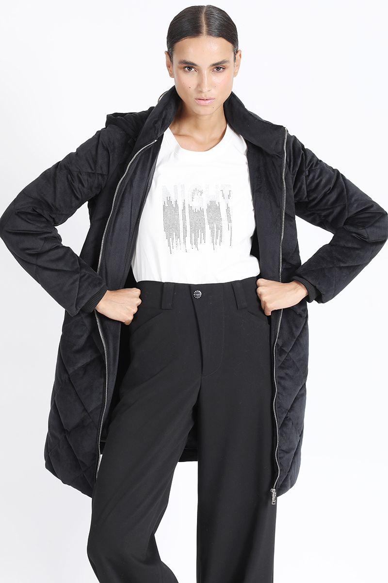 Chaqueton Acolchado Con Capucha, Terciopelo Negro Liola-3