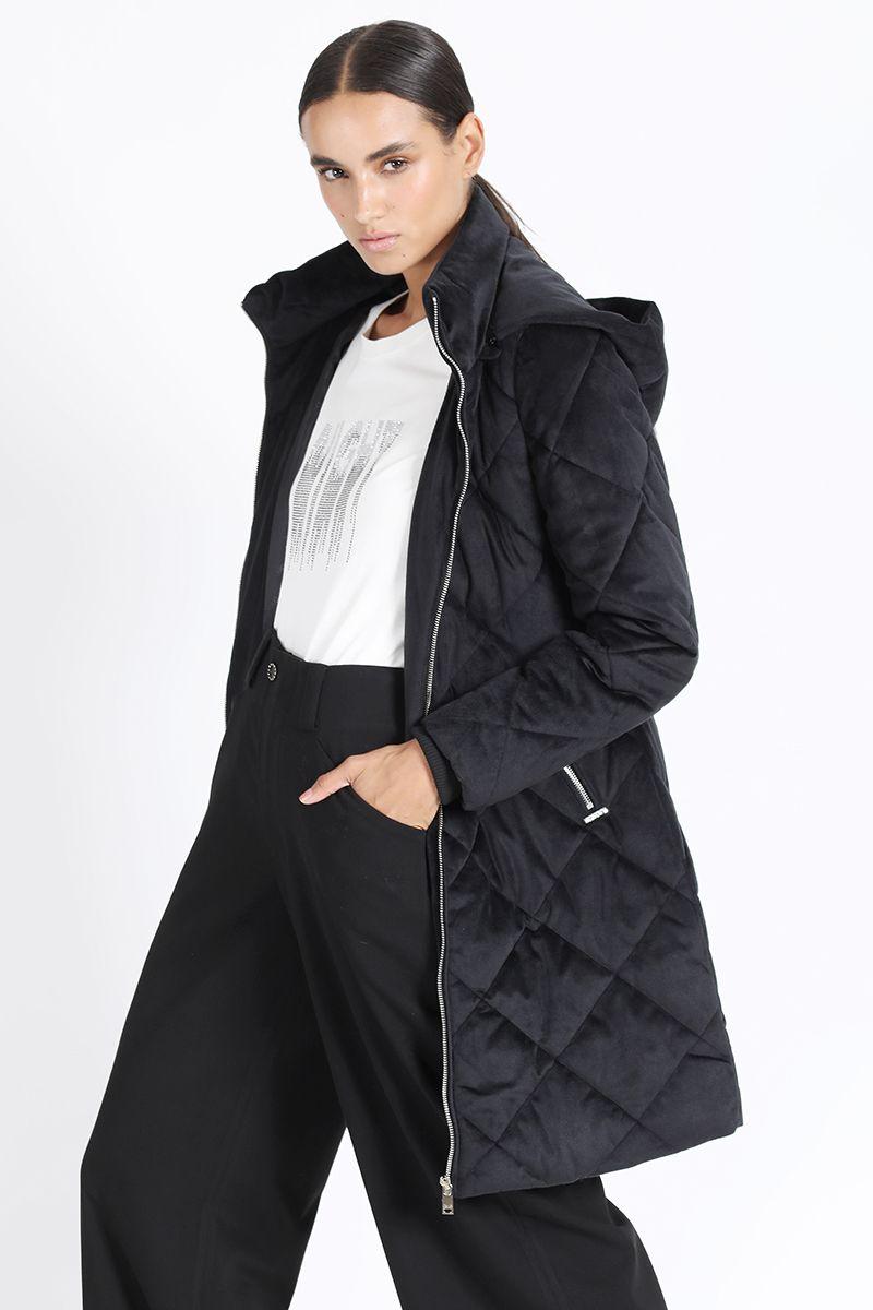 Chaqueton Acolchado Con Capucha, Terciopelo Negro Liola-4