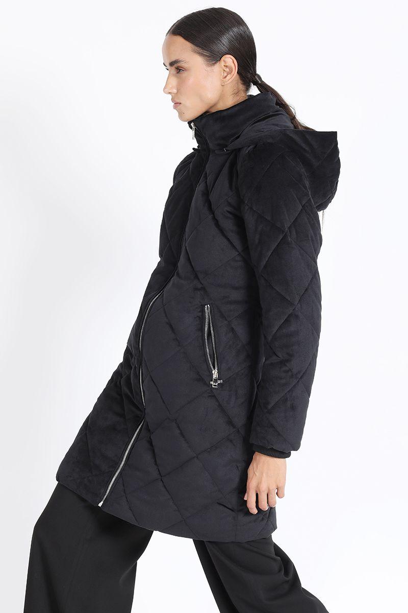 Chaqueton Acolchado Con Capucha, Terciopelo Negro Liola-5