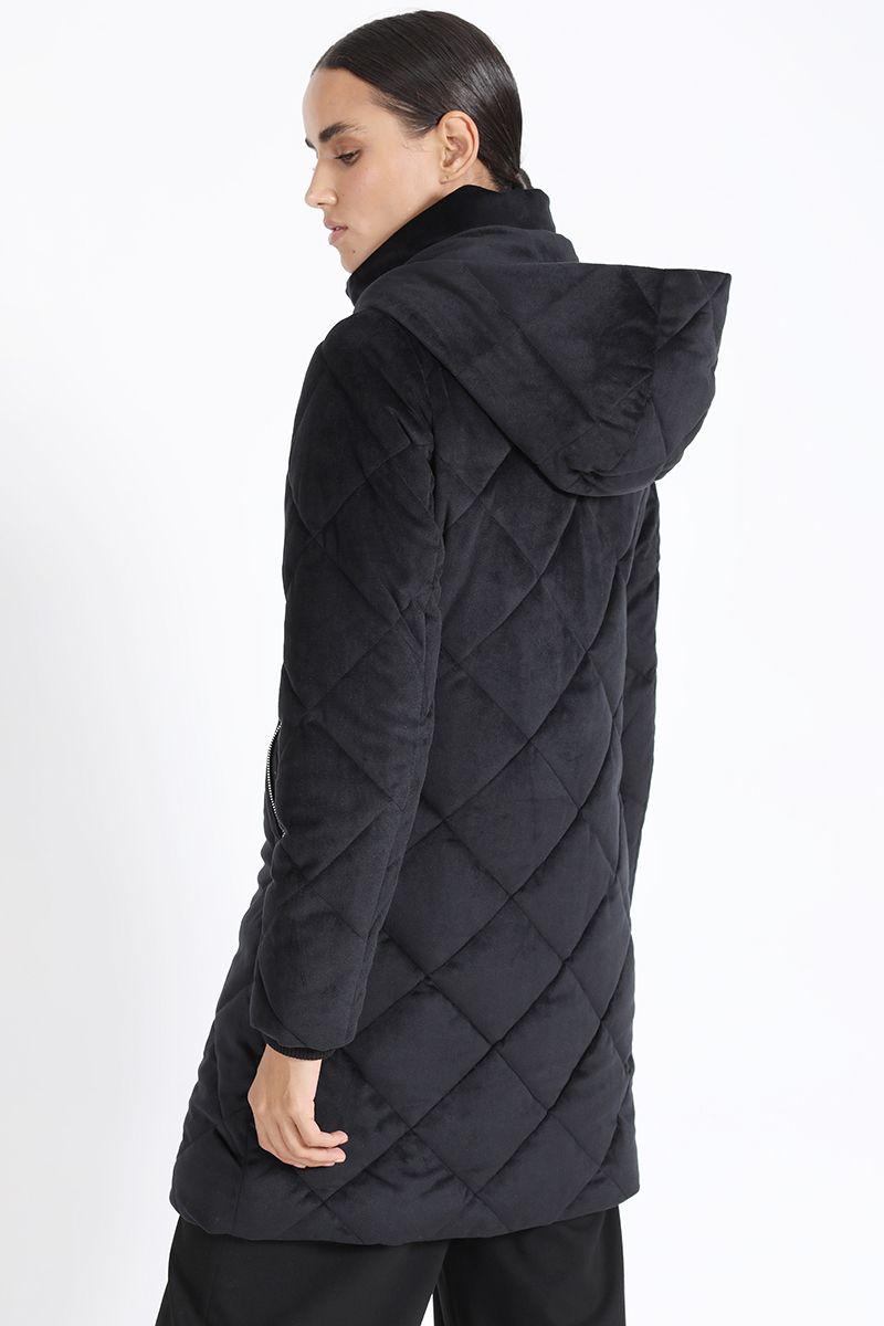 Chaqueton Acolchado Con Capucha, Terciopelo Negro Liola-6