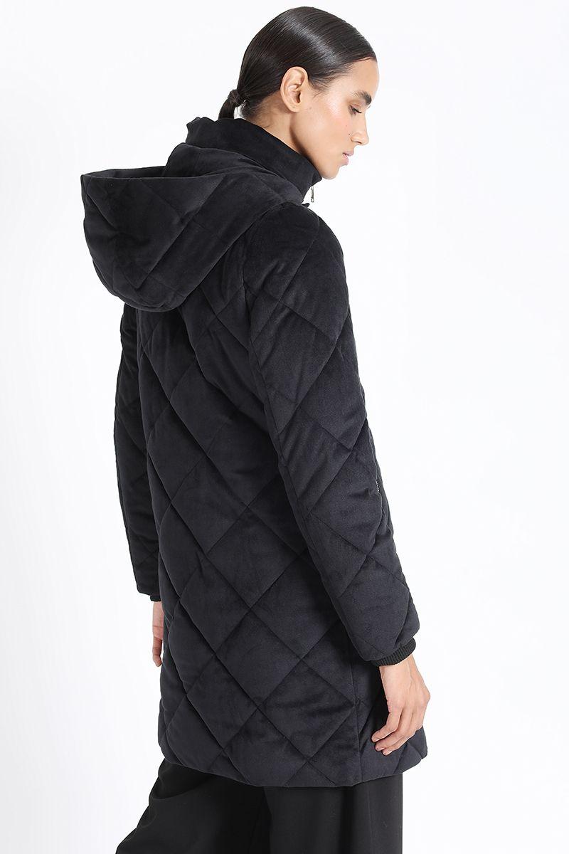 Chaqueton Acolchado Con Capucha, Terciopelo Negro Liola-7