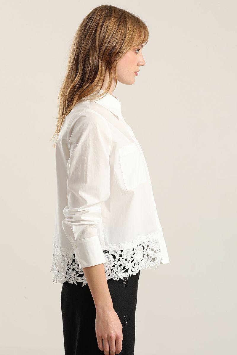 Camisa algodon  ruedo guipur, crudo Liola-2