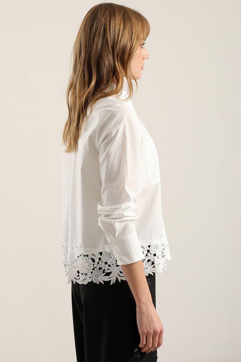 Camisa algodon  ruedo guipur, crudo Liola-5