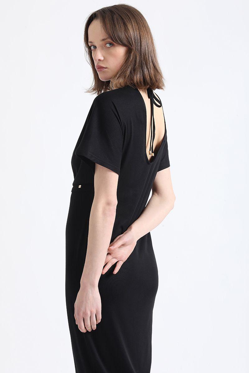 Vestido Largo Cruce Frontal, Negro Liola-2
