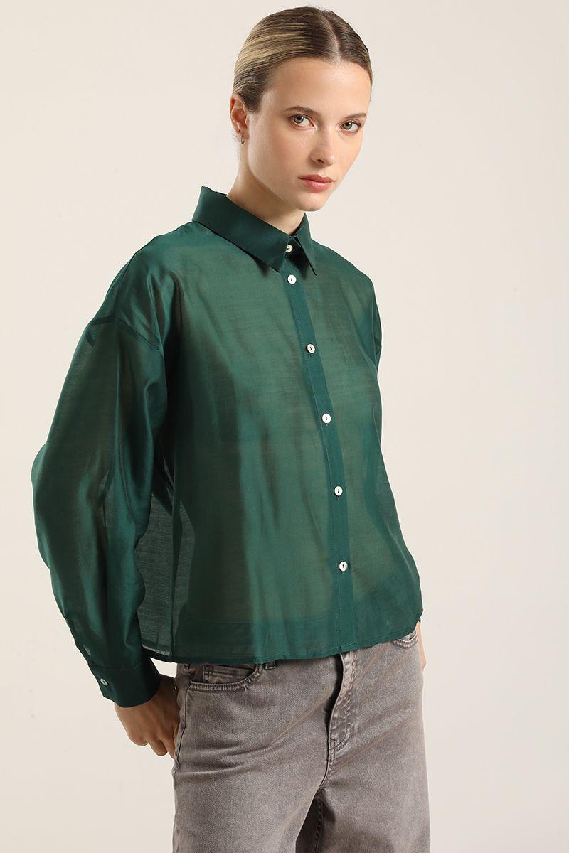 Blusa semi transparente, verde Liola-0