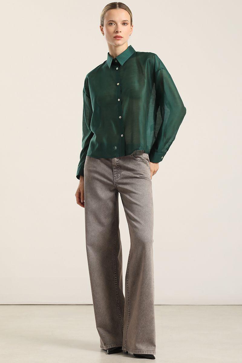 Blusa semi transparente, verde Liola-1