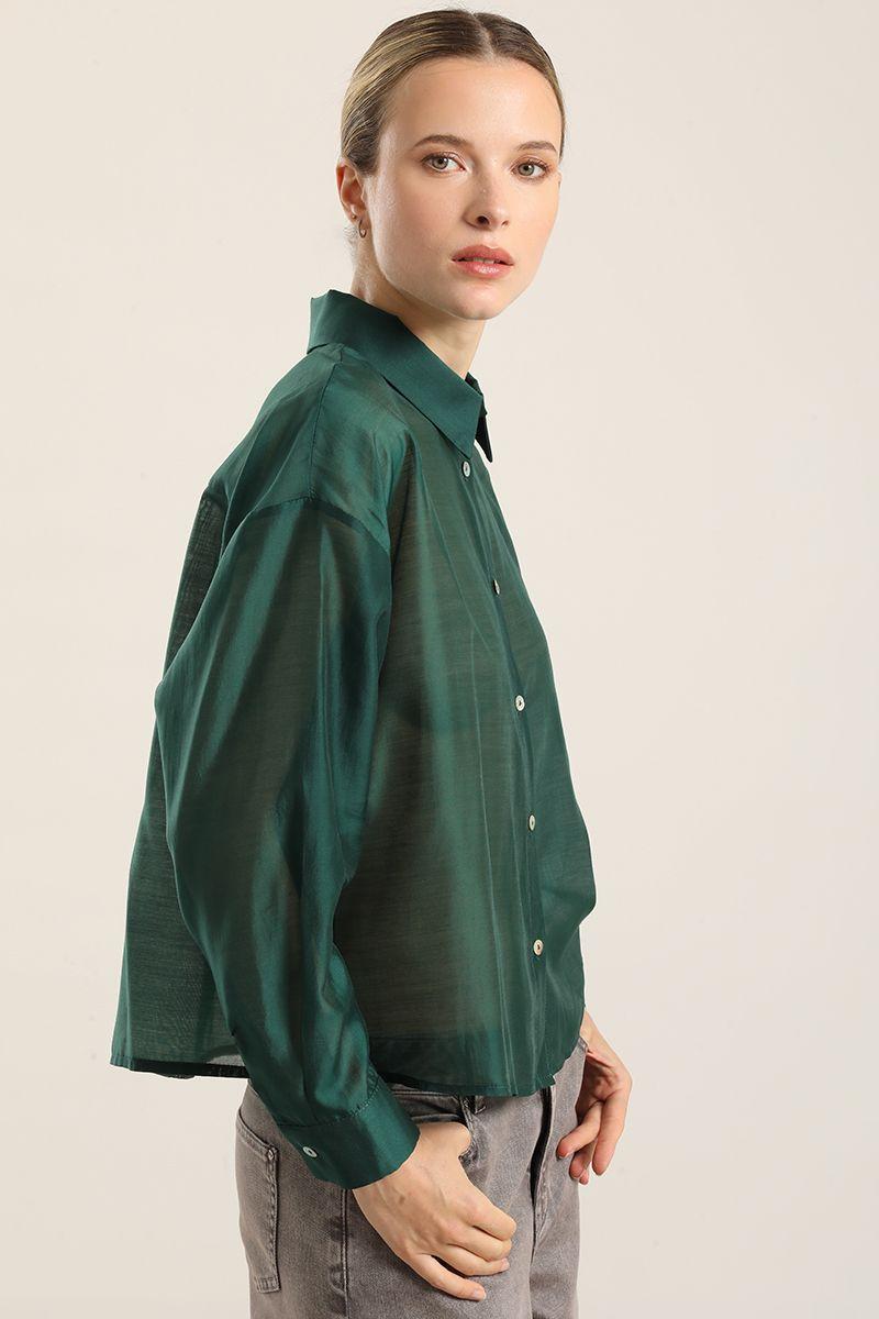 Blusa semi transparente, verde Liola-2