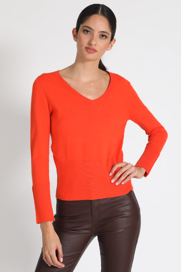 Jersey Tejido Escote En V Naranjo Liola-2