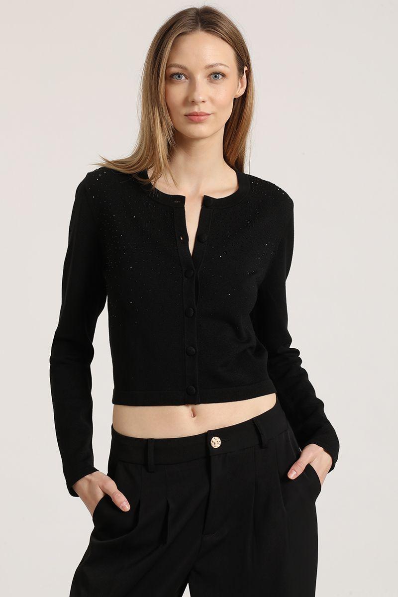 Cardigan tejido strass liola mujer negro-0