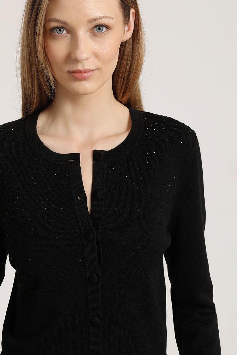 Cardigan tejido strass liola mujer negro-2