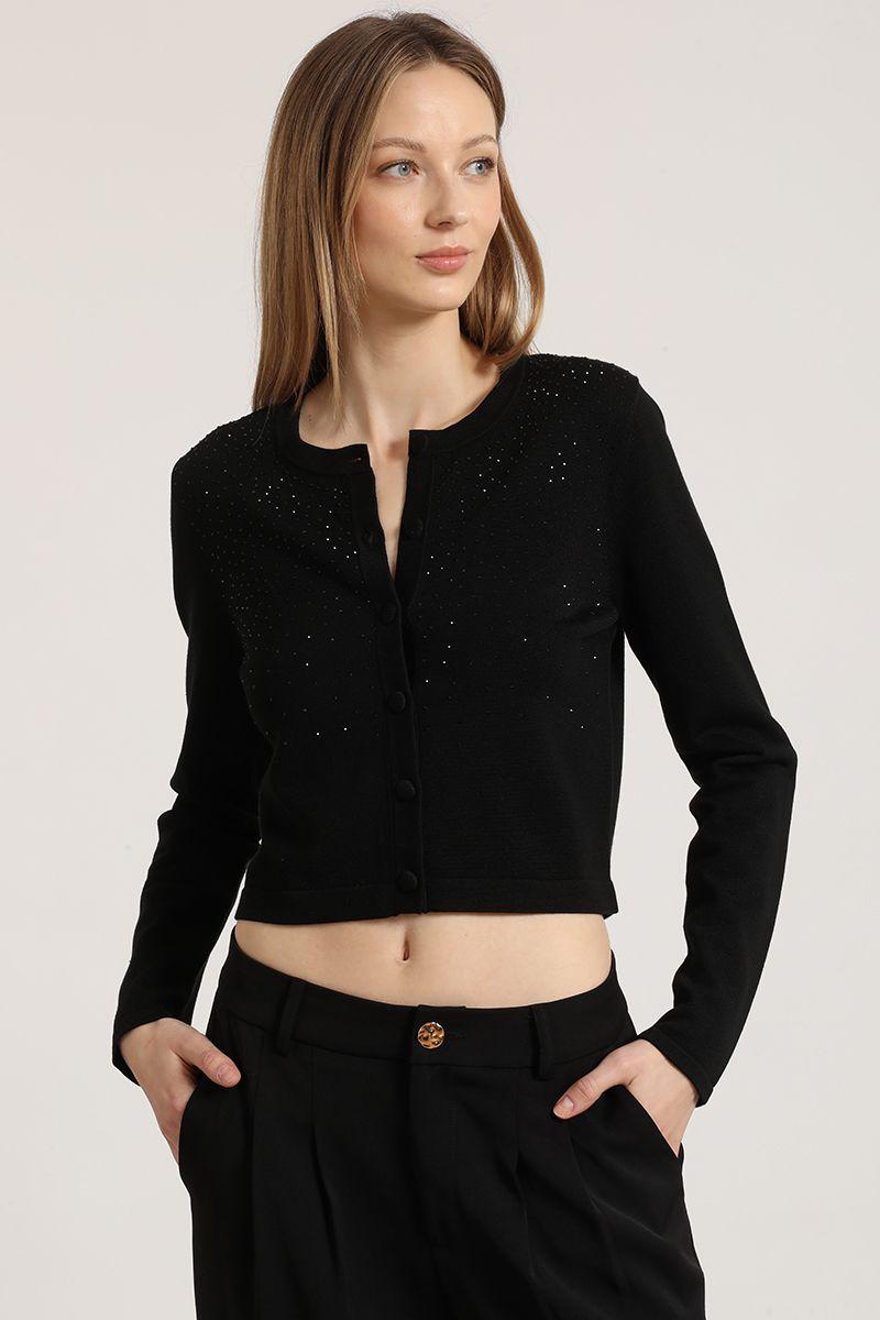 Cardigan tejido strass liola mujer negro-4