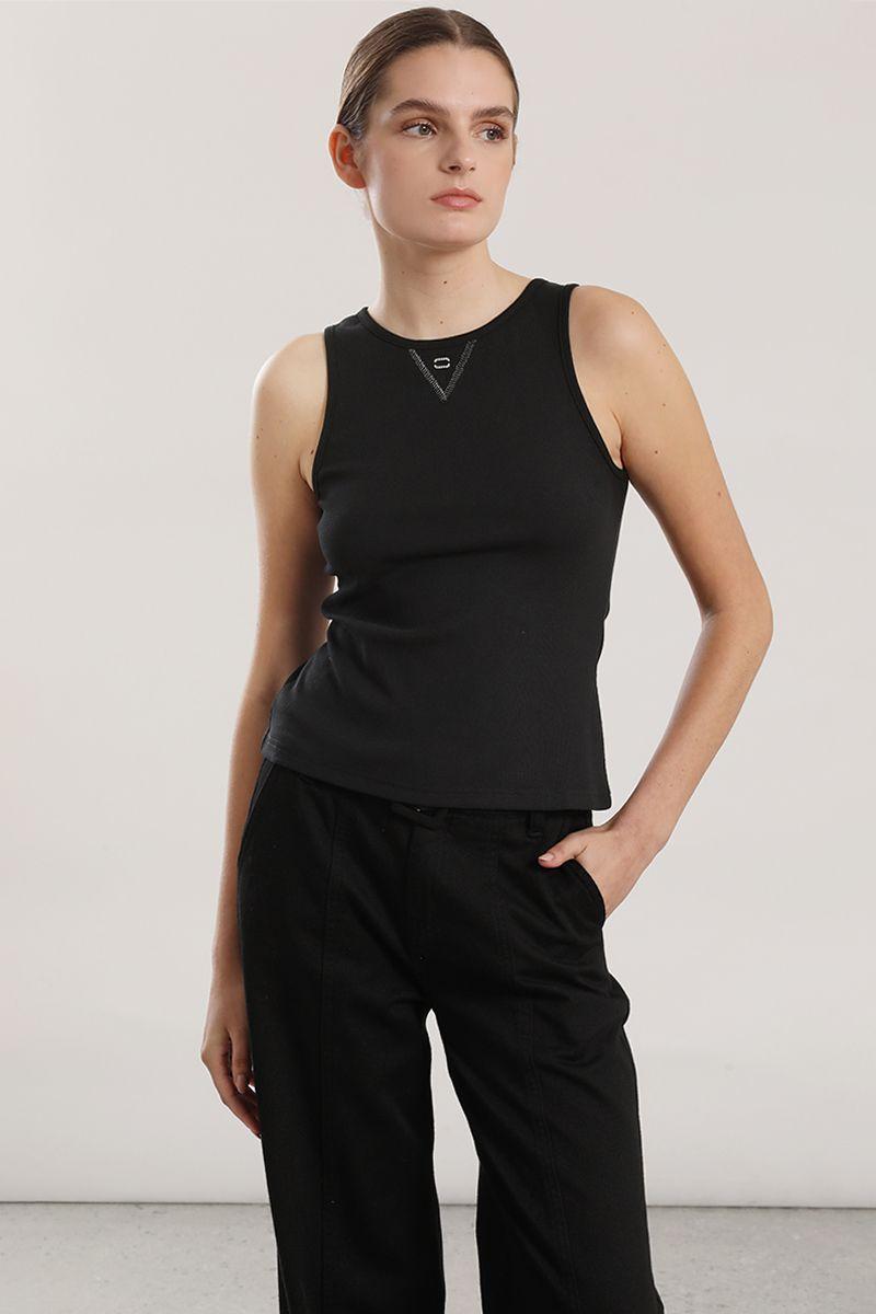 Top ribb lurex mujer Liola negro-3