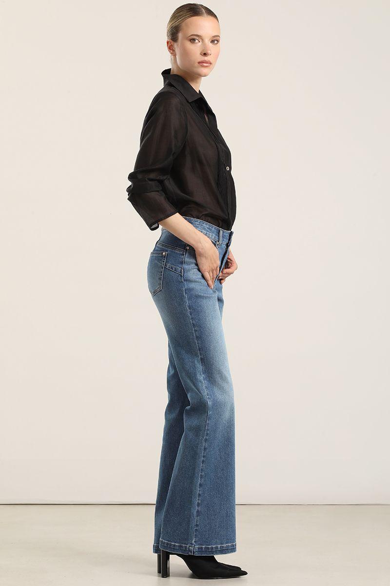 Jeans flare, tiro medio, azul Liola-1