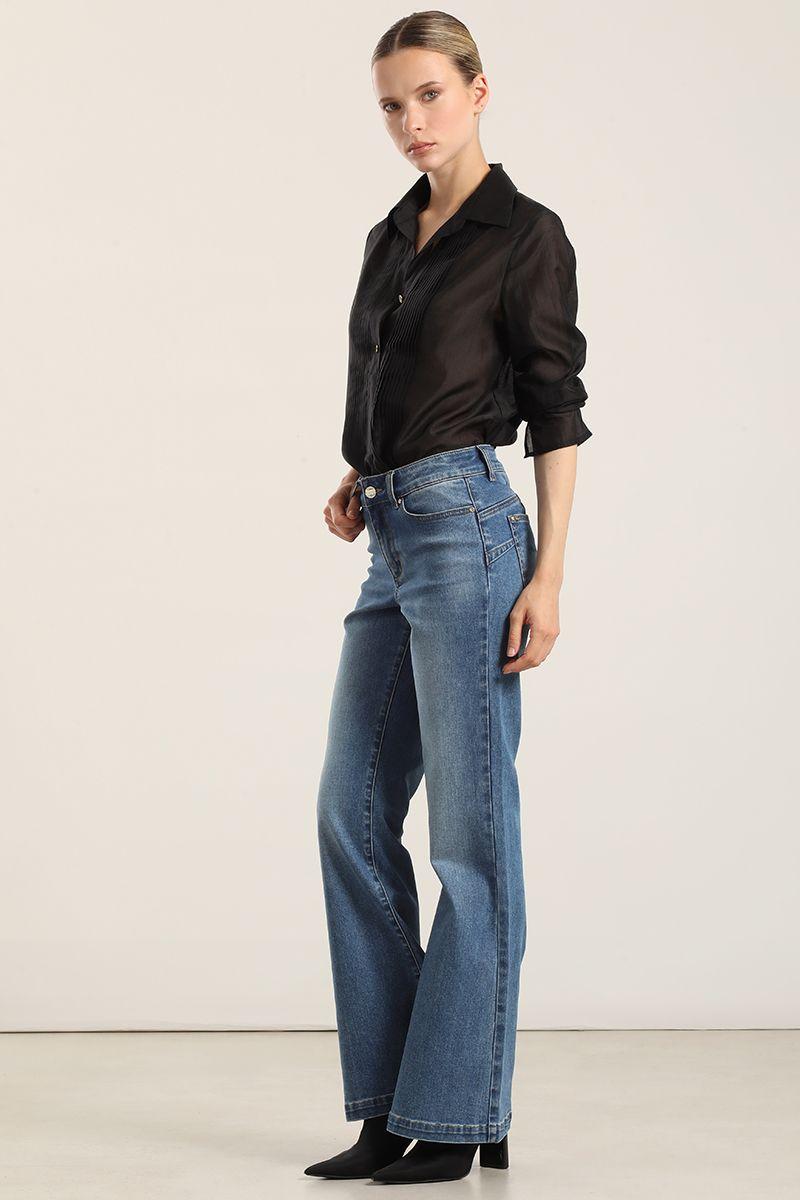 Jeans flare, tiro medio, azul Liola-4