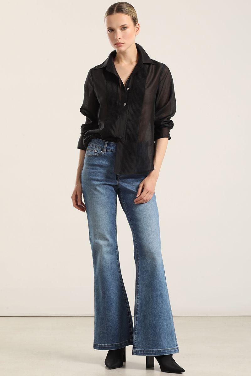 Jeans flare, tiro medio, azul Liola-5