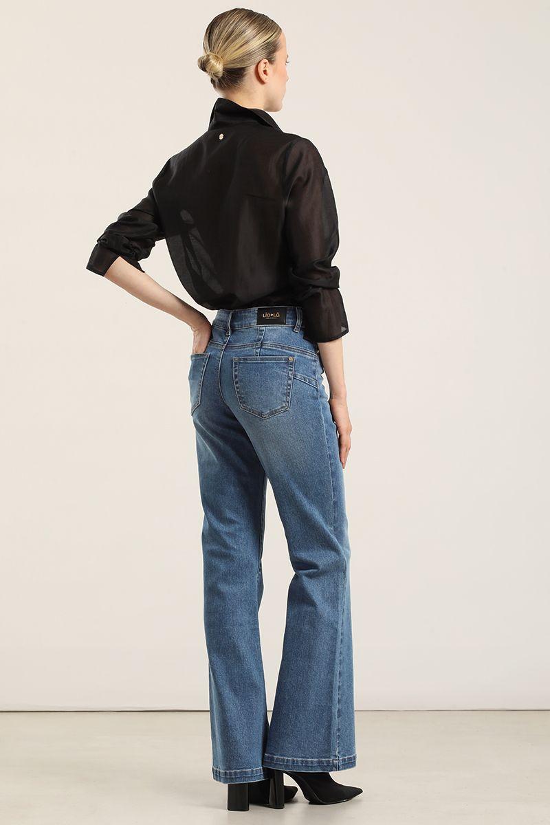 Jeans flare, tiro medio, azul Liola-6