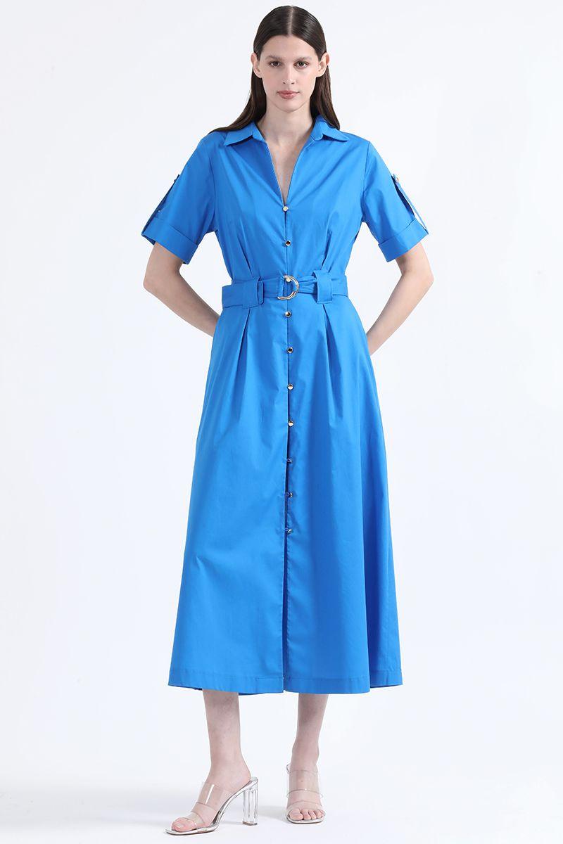 Vestido Camisero Maxi, Azul, Colección Italia Liola-2