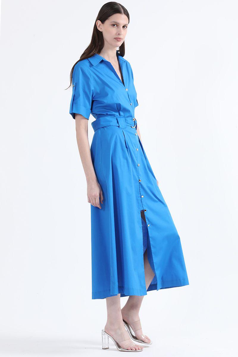 Vestido Camisero Maxi, Azul, Colección Italia Liola-4