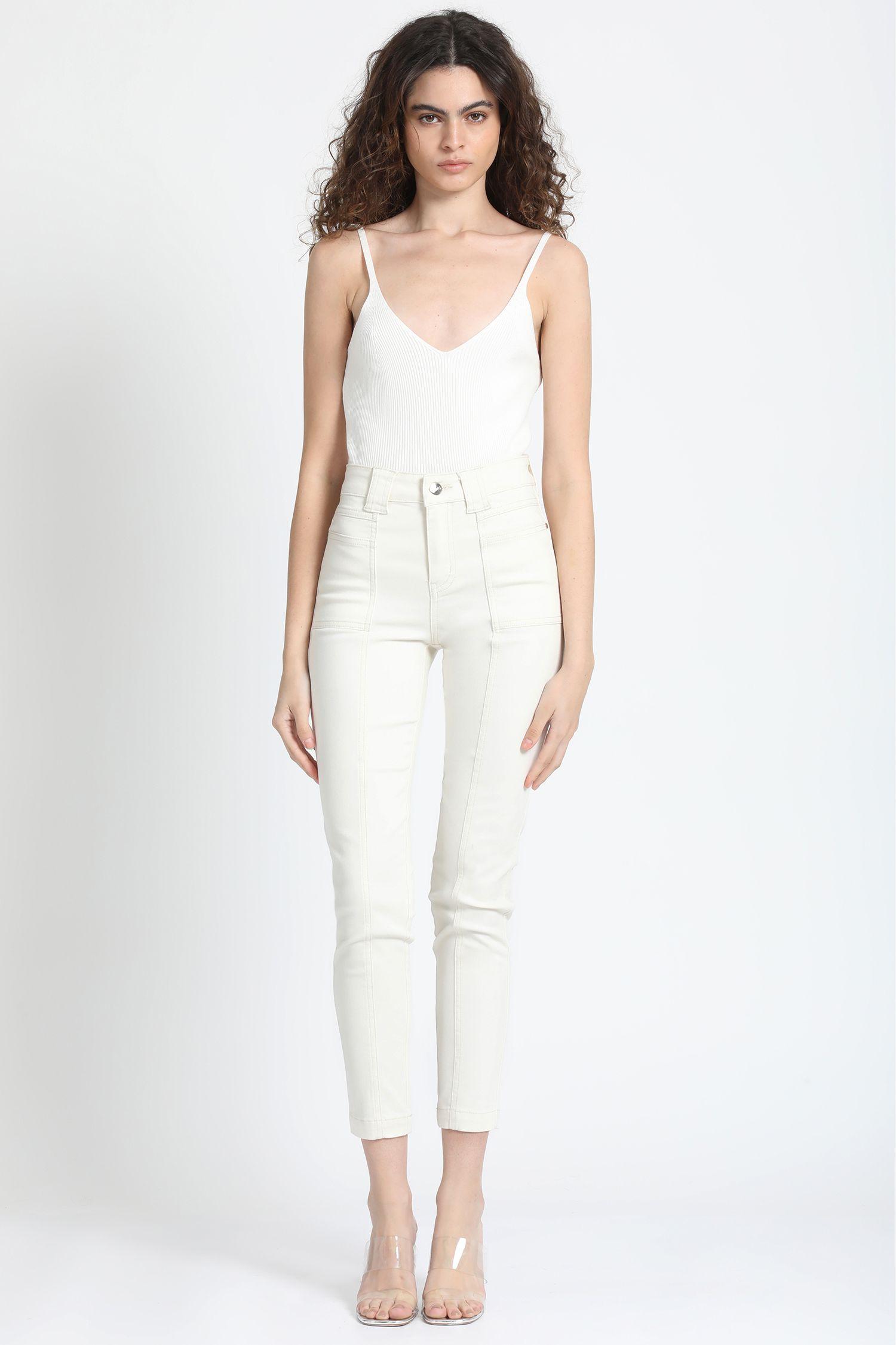 Pantalon Pitillo Cargo, Tiro Medio, Gabardina Crudo Liola-0