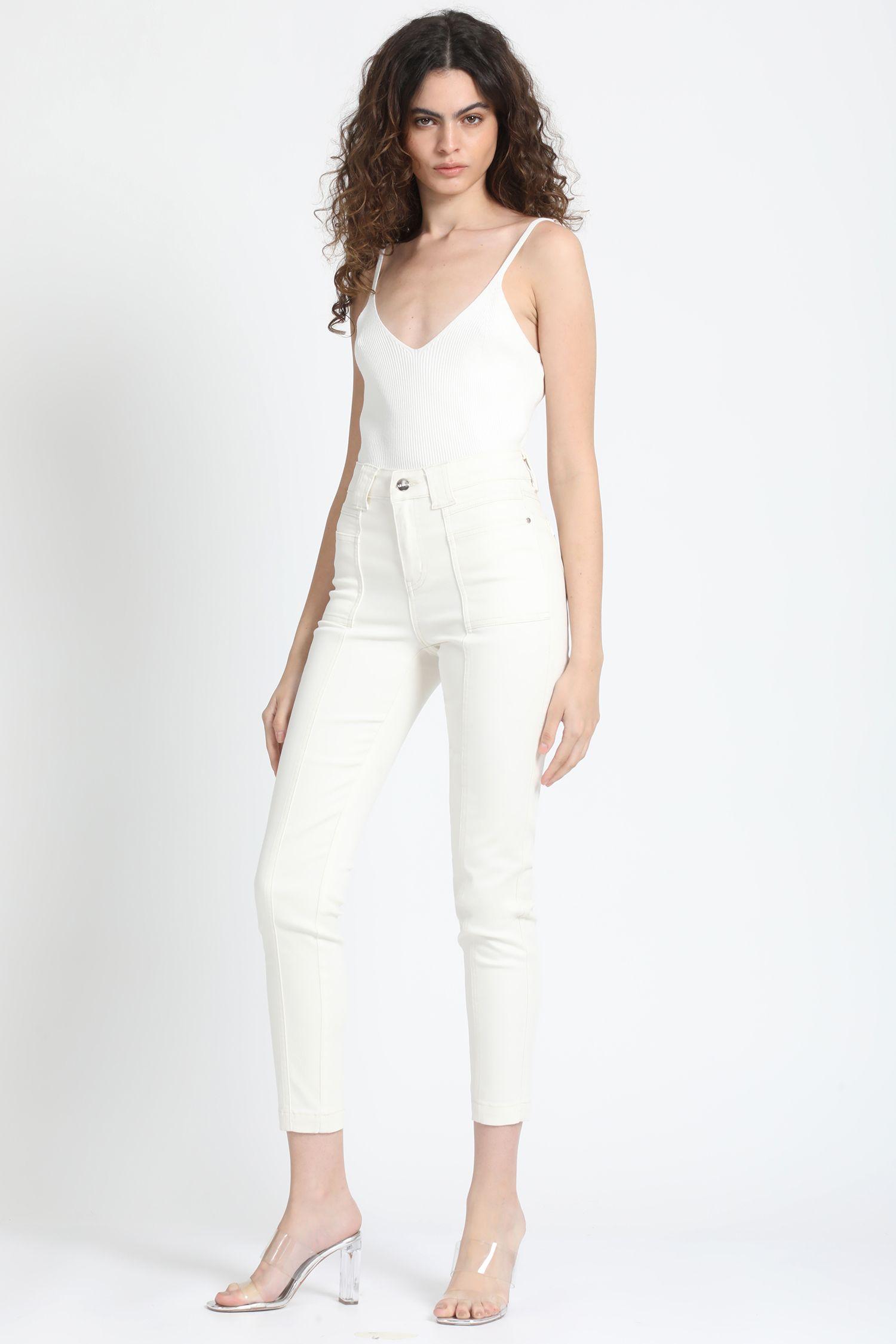 Pantalon Pitillo Cargo, Tiro Medio, Gabardina Crudo Liola-2