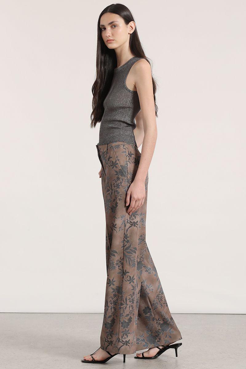 Pantalón ancho estampado liola mujer café-1