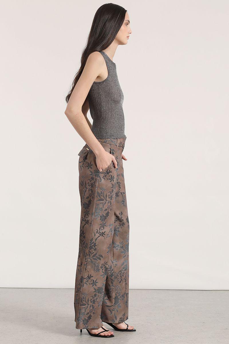 Pantalón ancho estampado liola mujer café-2