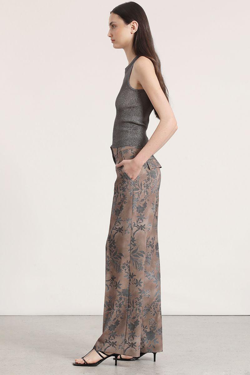 Pantalón ancho estampado liola mujer café-4