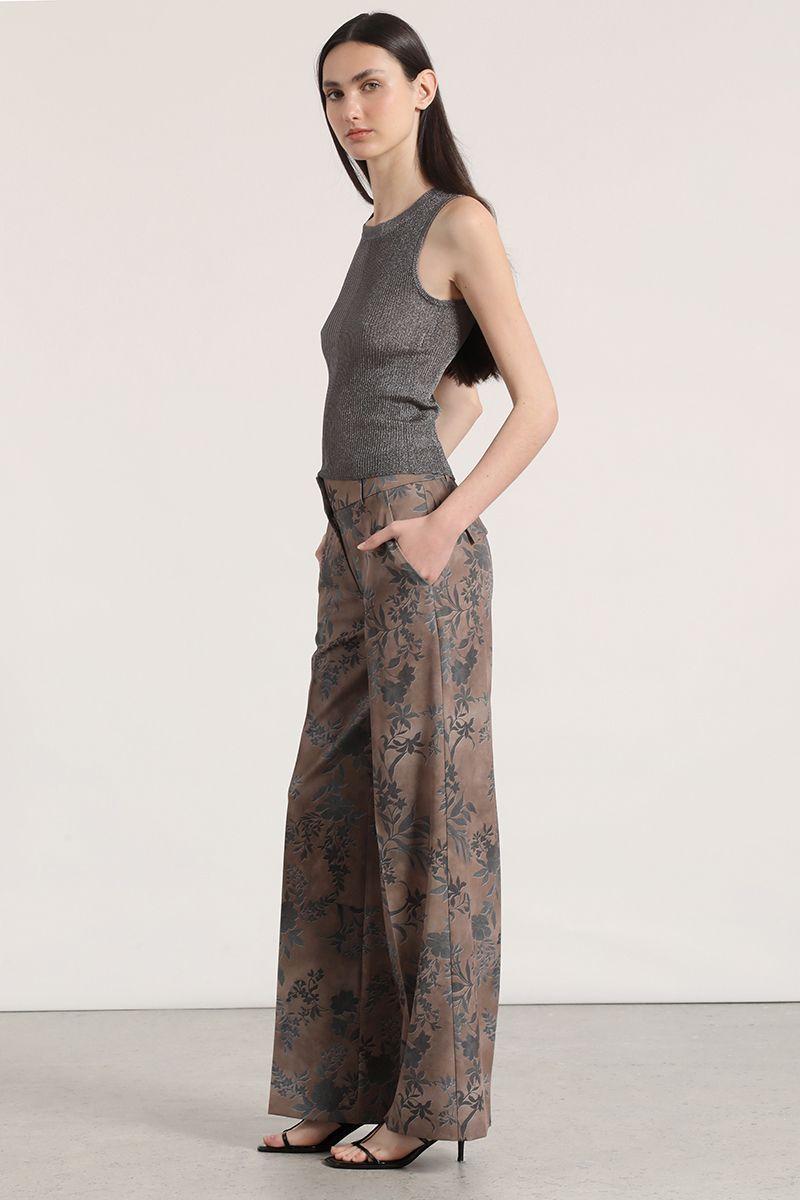 Pantalón ancho estampado liola mujer café-5