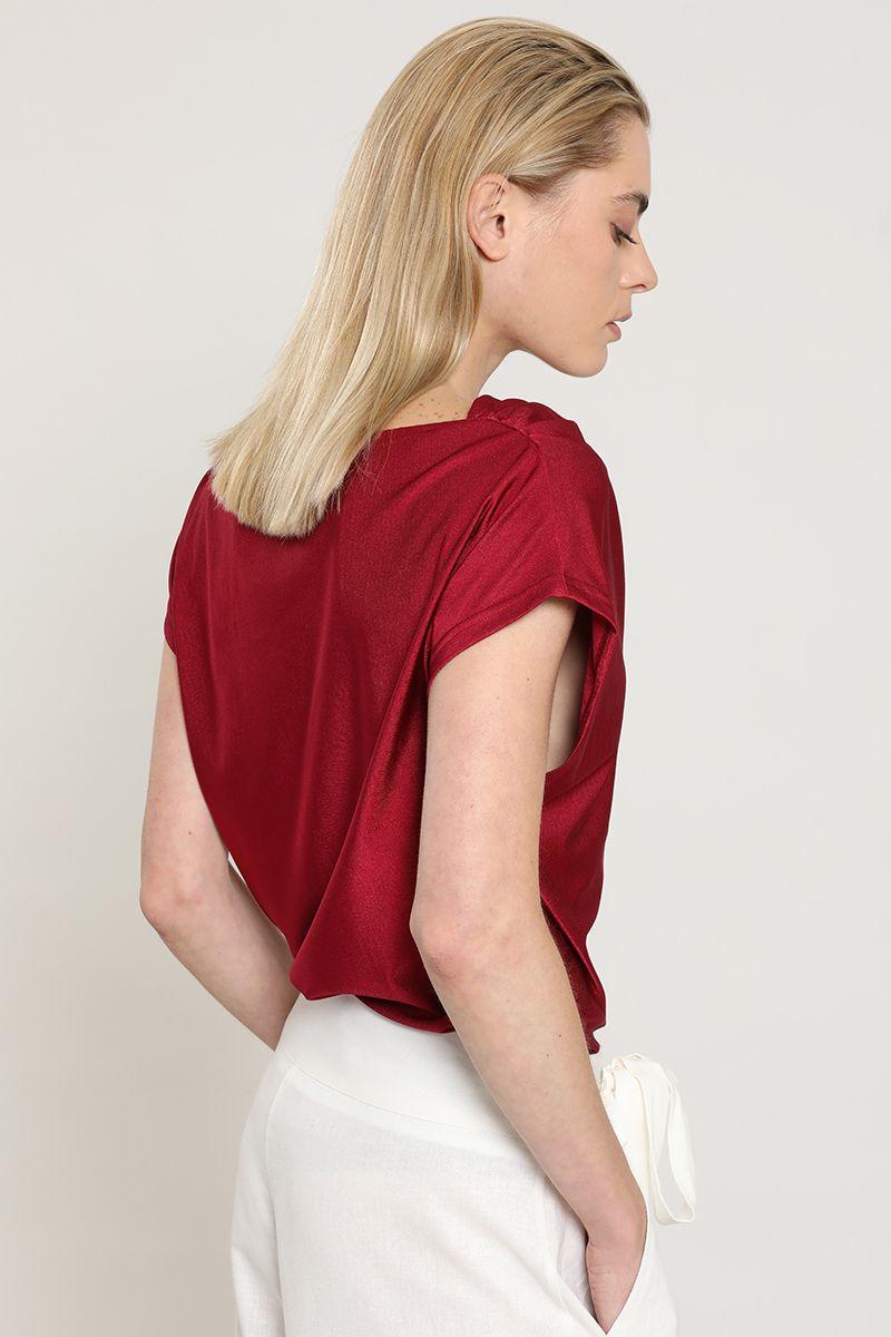 Polera escote drapeado, guinda Liola-3