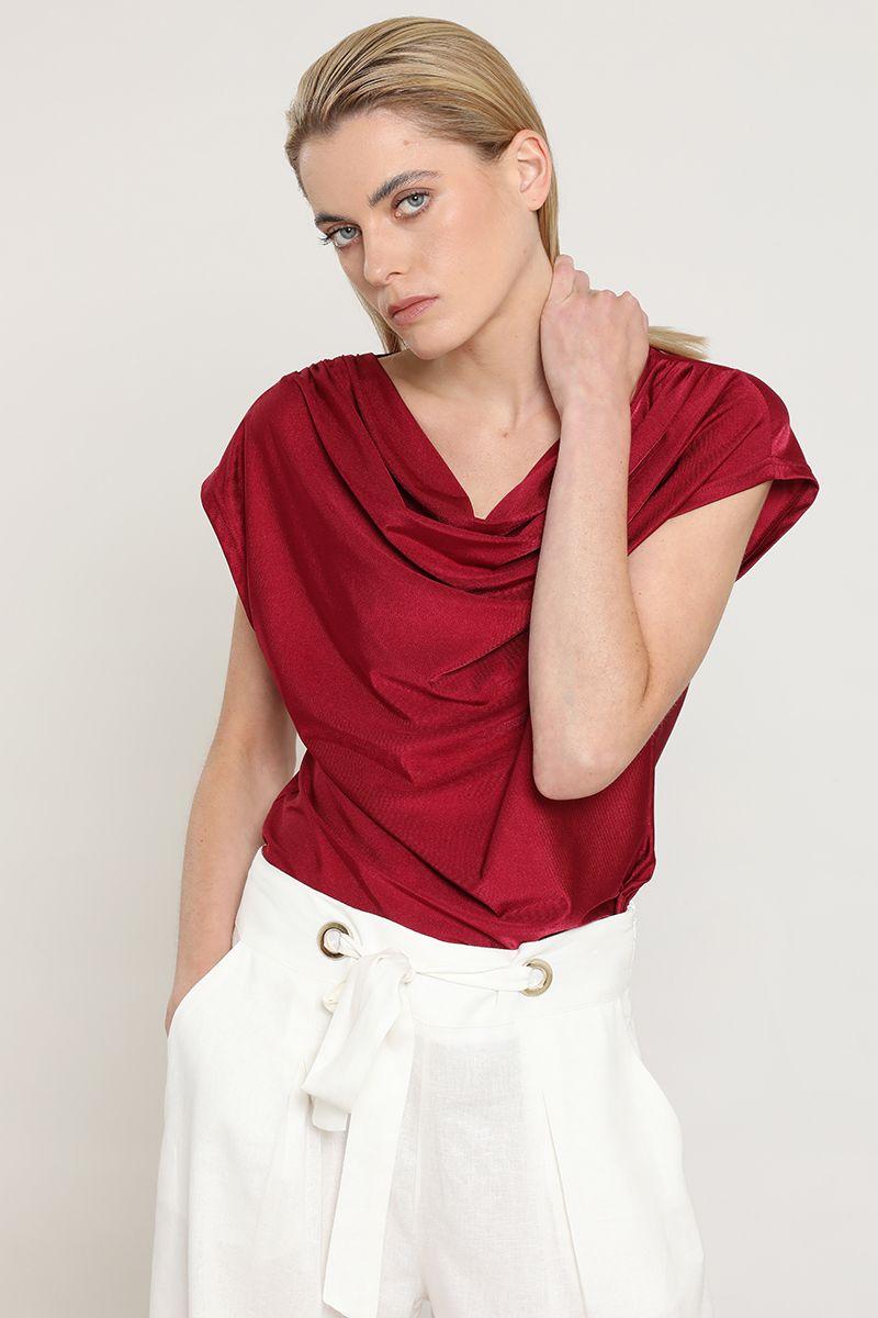Polera escote drapeado, guinda Liola-5