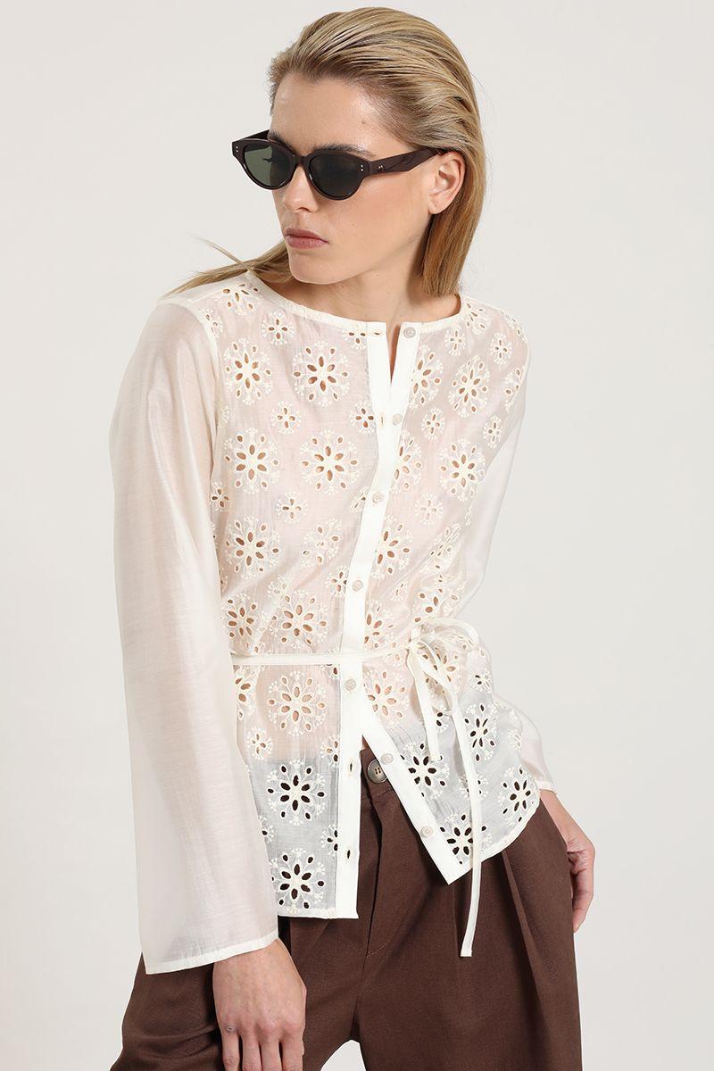 Blusa fantasía broderie, crudo Liola-2