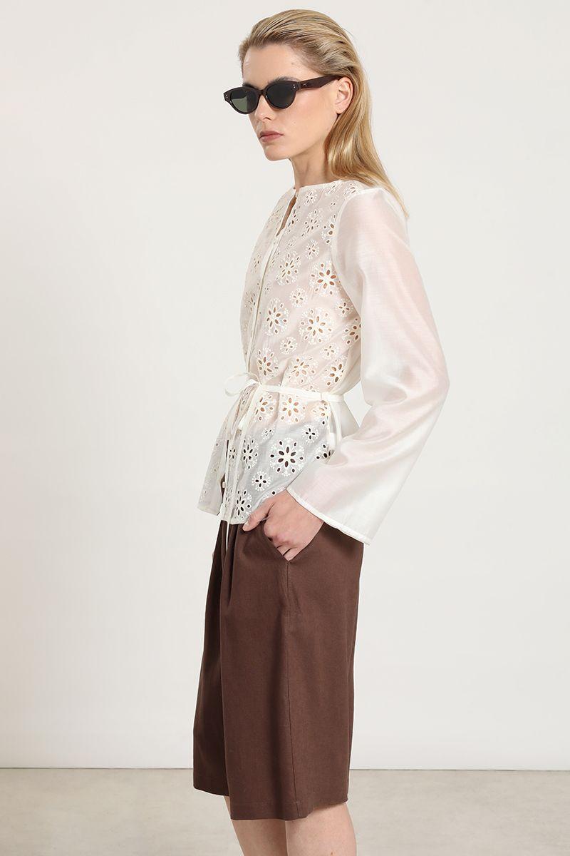 Blusa fantasía broderie, crudo Liola-4